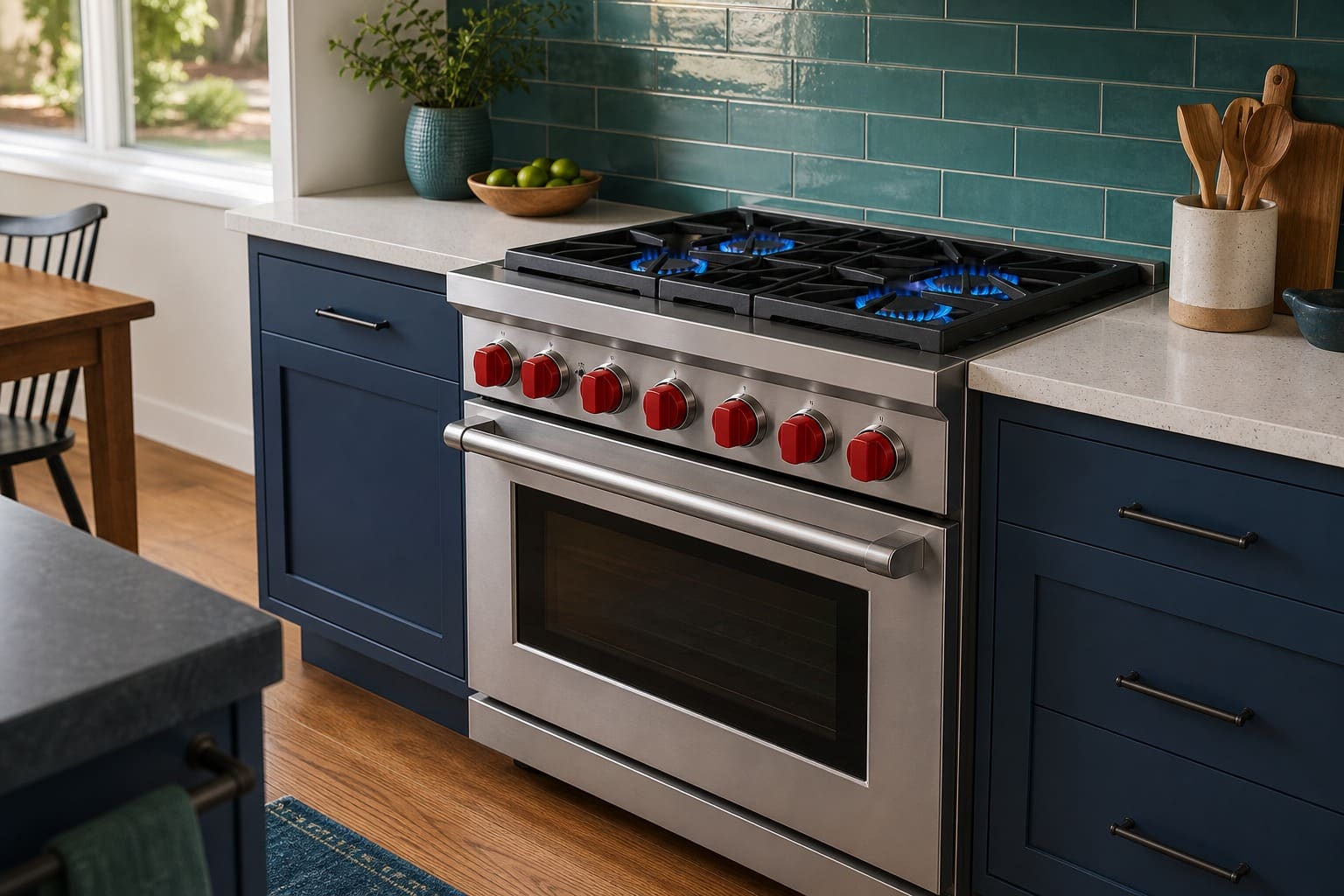 Wolf dual-fuel professional range in a Hayward kitchen