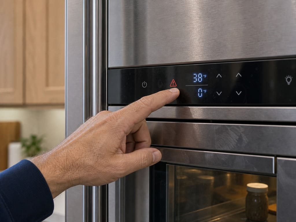 Technician checking the electronic control panel of a built-in Sub-Zero refrigerator